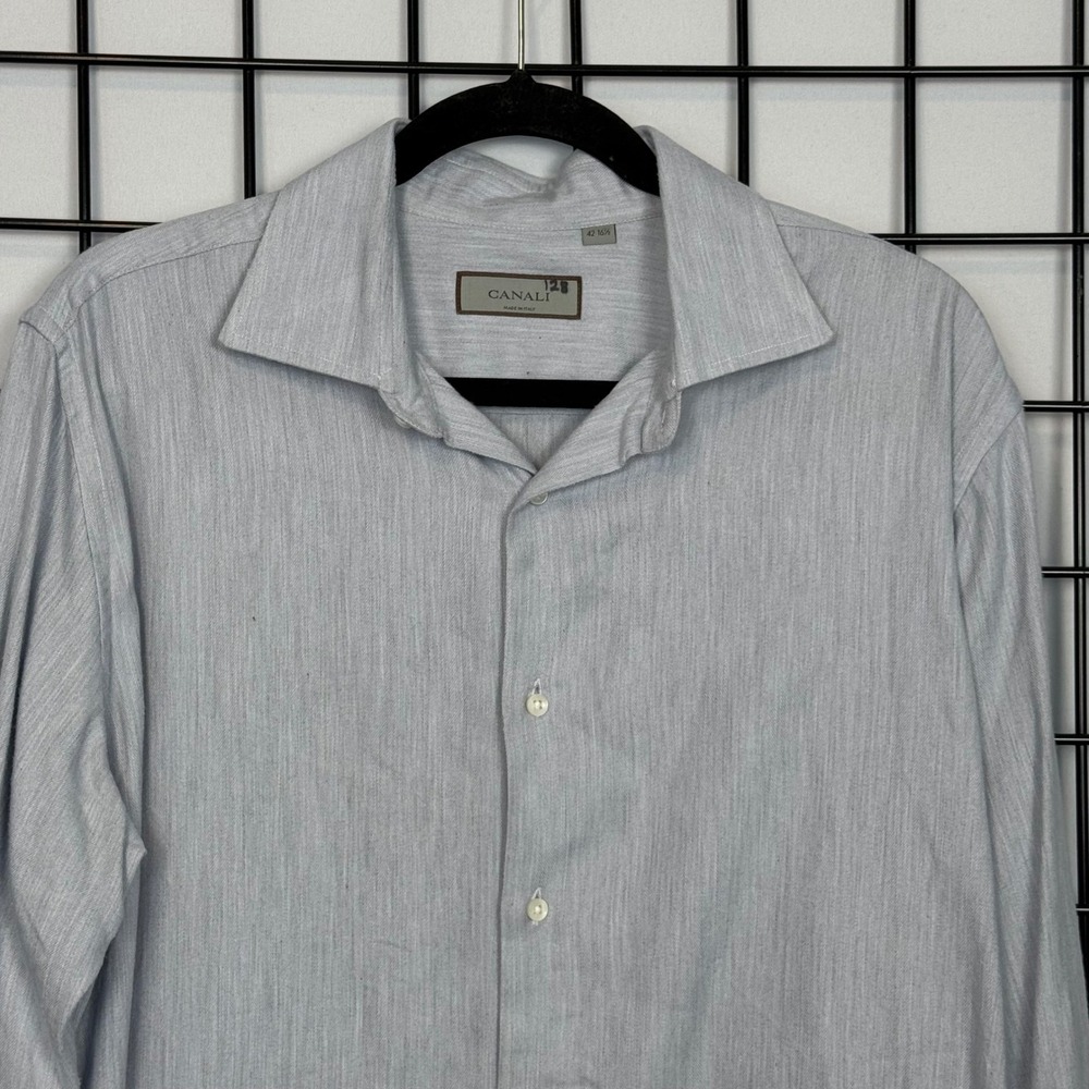 Canali Brushed Button Down Shirt Mens 42-16 1/2 Blue Business Quiet Luxury Italy